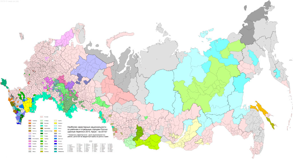 Наиболее характерные национальности РФ по районам