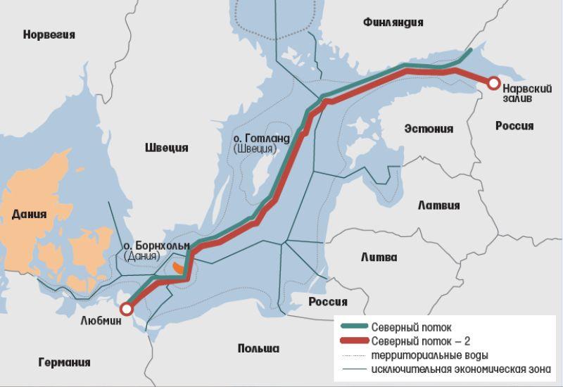 Газопровод Северный поток на карте