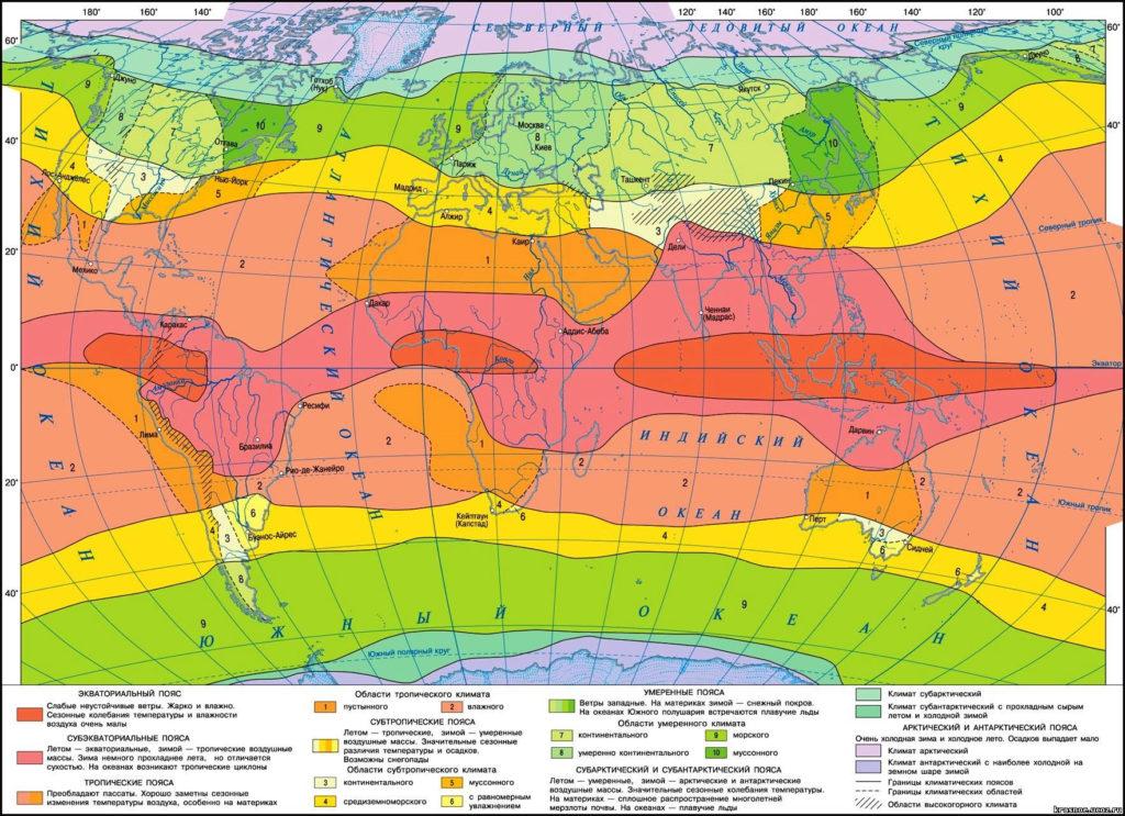 Карта климатических поясов мира