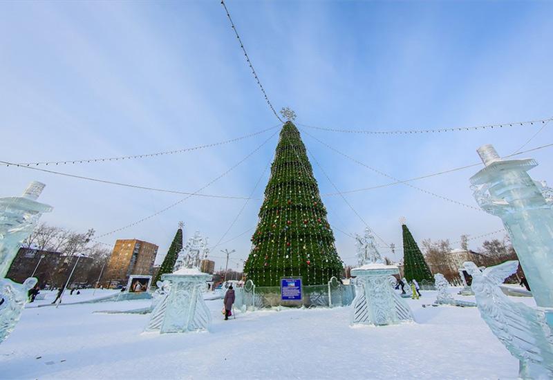 Сквер Серебряный зимой Красноярск