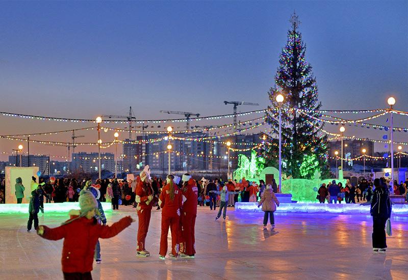 Парк 30 лет ВЛКСМ каток Омск Новый год